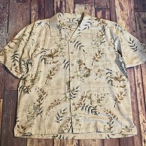 Mens Batik Bay 100% Silk XXL Hawaiian Shirt Tan With Tropical Flowers Pineapple